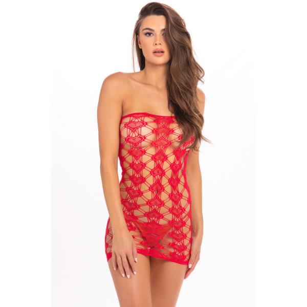 Robe motif cœur en résille rouge 